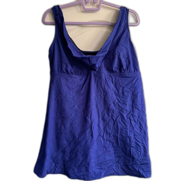 One Piece Bathing Suit with sheer stomach Skirt/Dress Plus 18W Blue/Purple - Picture 1 of 6